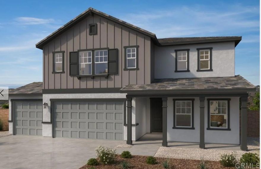 Brand-new two-story home being built in a quiet and private cul-de-sac in Escondido with a large yard nestled amongst the hills.  Estimated delivery is the end of September 2025. Home has a Great Room with Quad sliding glass doors to the yard, lots of storage, downstairs bedroom/ bath and an upstairs loft.   There are 4 bedrooms and 2 1/2 baths.  Laundry room has a built-in sink/ cabinet. Kitchen will have white shaker cabinets and quartz countertop with full backsplash.  Primary bath has spacious tiled tub/ shower. Home is Wildfire Prepared.