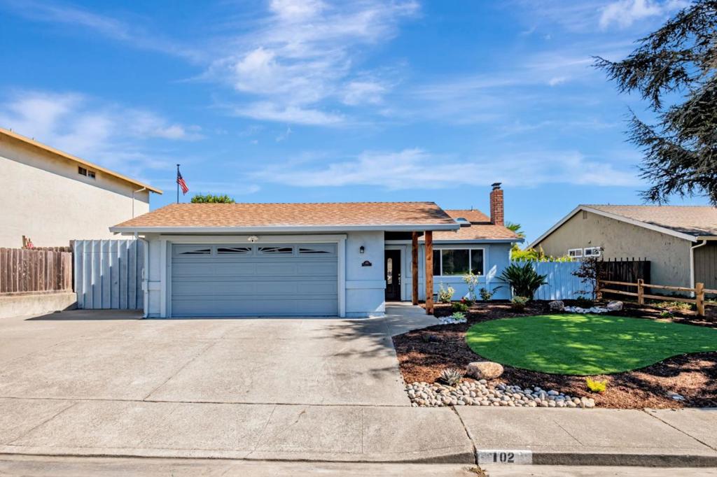 Welcome to this beautifully remodeled single-story home located in the highly desirable Southampton Hills neighborhood of Benicia. Featuring 3 spacious bedrooms and 2 bathrooms, this turnkey property offers exceptional privacy with no rear neighbor and outstanding views of the Strait, all from your own backyard. Step inside to an open-concept floor plan with gleaming new laminate flooring throughout, and a completely redesigned kitchen showcasing modern cabinetry, premium appliances, and elegant finishes. The fully updated bathrooms boast custom tile work, designer fixtures, and custom shower doors. Natural light fills the living room through brand new skylights, while crown molding and recessed lighting elevate the home's modern charm. Cozy up by the gas-burning fireplace and enjoy year-round comfort with central A/C and heating. Additional upgrades include: all-new vinyl windows and sliding glass door, new fiberglass front door, Fresh interior and exterior paint, professionally landscaped front and back yards with pavers and a custom putting green, over $100K in upgrades, meticulously selected and beautifully executed. This home truly shows like a model, move-in ready.