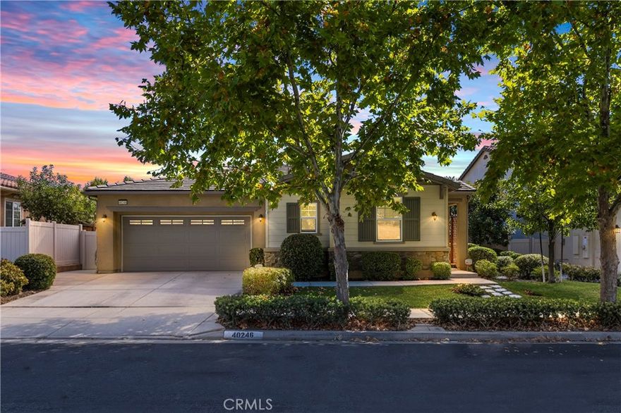 Gorgeous Single-Story Home with Solar in the Sought-After Community of Harveston!  This beautiful 3-bedroom, 2.5-bath home plus office offers an open and inviting floor plan designed for both comfort and entertaining. The office, complete with French doors, can easily serve as a 4th bedroom. The large gourmet kitchen features granite countertops, stainless steel appliances, soft-closing drawers, pendant lighting, a spacious walk-in pantry, and ample cabinet space. The kitchen opens seamlessly to the family room with a built-in entertainment center and surround sound.  Upgrades include ceramic tile flooring, wood-look tile in the office, and plush carpet in the bedrooms. Enjoy the convenience of indoor laundry, a whole-house central vacuum system, and granite countertops in all bathrooms. The primary suite features an upgraded shower with a sitting bench and an added linen closet for extra storage.  Step outside to your private backyard retreat with no rear neighbors—complete with an extended Alumawood patio cover with fan, a cozy fire pit, stamped concrete, fruit trees, and a relaxing Jacuzzi. The 2 car garage offers rafters for additional storage and a utility sink.  Harveston is one of Temecula's most desirable communities, favored by so many for the amenities, olympic sized community pool and splash pad, sports parks, easy commuting, shopping, Ysabel Barnett Elementary and Chaparral High School, and of course the LAKE activities! Close to wine country, Promenade Mall, Old Town Temecula, and the 15 Freeway, come and see why Harveston is at the top of the list for buyers looking for communities to live in Temecula!