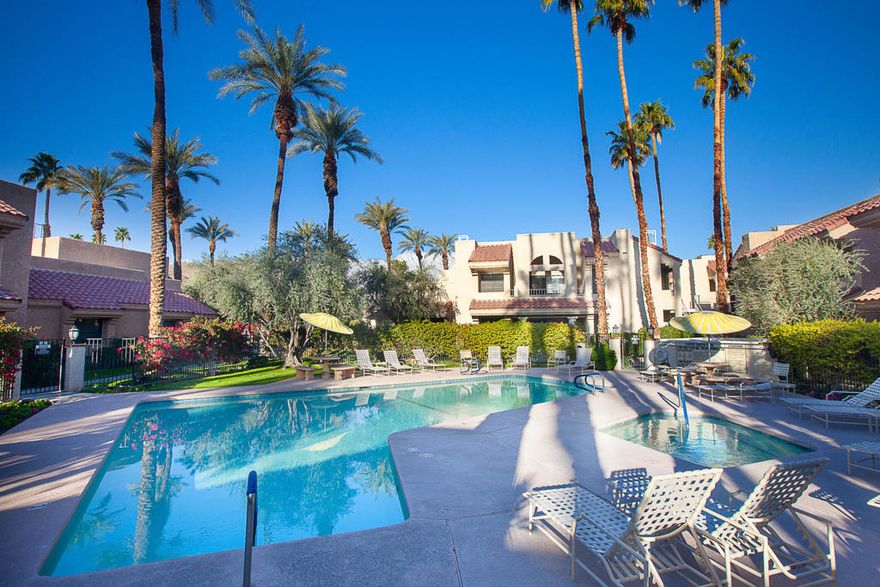 Two bedroom two bath condo.  Living room/dining area looks out thru wall of glass to private patio surrounded by lush park like trees. Excellent floor plan includes 2 separate suites.Laundry in unit.  Downstairs condo in South Palm Springs.Esprit is a gated community.  Well manicured grounds with pool, spa, tennis and pickleball courts.  Complex is blocks away from 2 public golf courses, major shopping (Rimcrest shopping center)with Starbucks, Target and Trader Joe and many more.