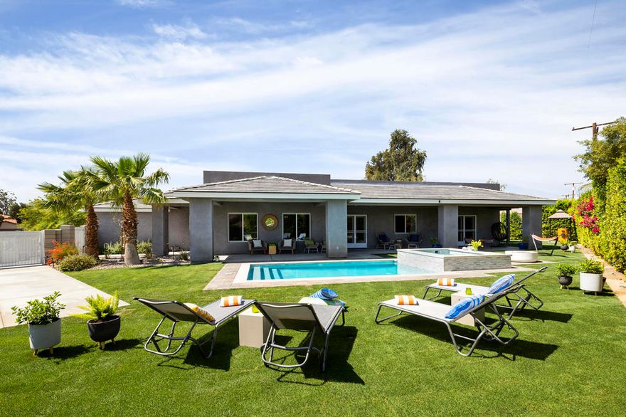 Whether you're seeking a full-time residence, vacation escape, or a profitable rental, this newer Bermuda Dunes gem blends luxury, comfort, and practicality in one of the desert's most desirable locations. A true Desert Retreat with Resort-style living.Constructed in 2019 and ideally located at the end of a quiet cul-de-sac just outside the gates of Bermuda Dunes Country Club, this custom-built home offers the rare advantage of no HOA fees. Set on nearly a quarter-acre lot, the property offers privacy, space, and the perfect setting to enjoy the relaxed desert lifestyle--both indoors and out.Resort-Style Backyard:Completed in 2023, the landscaped backyard  and pool/spa were designed for both entertaining and everyday enjoyment. The sparkling pool and spa anchor the outdoor living space each with separate Pentair equipment. Permitted 12x14 covered patio serves as outdoor dining. A separate RV/boat parking pad with gated access ensures you're ready for any adventure.Bright & Open Living Spaces:The light-filled, open-concept floor plan is ideal for hosting family and friends. With generous living areas and seamless flow, it's the ultimate retreat for relaxing or entertaining.Gourmet Kitchen:The heart of the home features a large center island, quartz countertops, stainless steel appliances, pantry and ample cabinetry--a true chef's dream. An alkaline water system is installed with faucet for cold drinking water as well as boiling water directly from the spout.Tranquil Primary Suite:Tucked away for privacy, the primary bedroom is a serene sanctuary with direct patio access, two closets (including a spacious walk-in measuring 15x12), and a luxurious spa-like ensuite bath with imported marble dual vanities, a deep soaking tub, and walk-in tiled shower.Well-designed Layout:Two additional well-sized bedrooms offer comfortable accommodations for visitors. A second bath is adjacent to bedrooms and a powder room is close to great room. Bath counters are 100% imported marble.Ample storage throughout the home ensures everything stays organized.Garage & Parking:A three-car garage provides plenty of parking and built-in wall storage, while the dedicated RV parking area offers even more flexibility.Most of the gorgeous furnishings shown in these photos can be offered for additional sale, making this a turnkey solution for a lucky buyer.Short term rentals allowed, buyer to confirm to their satisfaction.