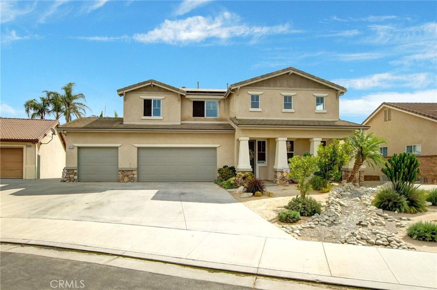 **PROFESSIONAL PICTURES COMING SOON**This is the one. 4 bedroom 3 bath pool home at the end of a cul-de-sac with great curb appeal. This home offers extra-large RV parking for all your toys along with a 3-car garage. Enter the home to the formal living dining area with soring ceilings and lots of windows for all the natural lighting. Large family kitchen with island, granite countertops, lots of cabinets, stainless steel appliances, breakfast bar, large pantry and an area for table. Kitchen is open to good size family room with cozy fireplace. Downstairs offers a bedroom and bathroom with walk in shower. Also included downstairs is the laundry room with wash basin and extra linen cabinets. Upstairs you will find 3 additional bedrooms and an open loft. Primary suite with double door entry and sitting area. Also offers ceiling fan. Primary bathroom offers dual sinks, vanity, walk in closet, oversized soaking tub, and sep shower. 2 additional good size bedrooms. Open loft with ceiling fan. Enter the backyard that offers space for all your entertaining. You will find a relaxing pool and spa, built in bbq, Aluminum patio cover and firepit. Large side yard with a shed and other side yard for your RV. 3 car garage with rollup doors and lots of storage cabinets. Vinyl flooring with carpet on stairs and some tile. Recessed lighting. Other amenities include large coat closet for your extra storage, window coverings, whole house fan, water softener and Paid solar. Close to many parks, schools and new shopping.