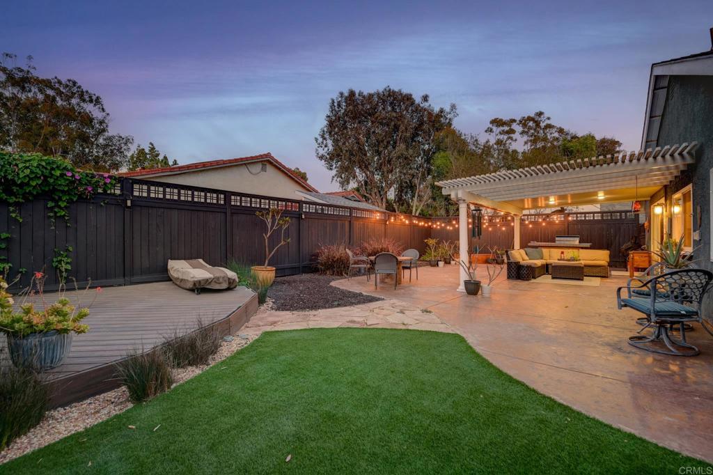 Beautiful remodeled 4-bedroom turnkey home in Scripps Ranch. Located in one of the TOP school districts in San Diego County! Less than half a milefrom Jerabek Elementary (rated 9/10), Chabad Academy, and the Scripps Ranch Swim & Racquet Club. With no HOA fees and no Mello-Roos, this isa rare opportunity to own a move-in-ready 4-bedroom home in one of San Diego’s most sought-after neighborhoods. The home features a bedroomand full bathroom on the first floor, providing ideal flexibility for guests, remote work, or quiet retreats. Upstairs, you’ll find three additional bedrooms,including the spacious primary suite with a walk-in closet and a private ensuite bath. From the moment you step inside, this designer home wraps youin warmth and comfort, offering the kind of peace that makes you feel instantly at home. Thoughtful designer touches and modern updates create arefined yet welcoming atmosphere, beginning with elegant wood-look tile floors and a gourmet kitchen featuring granite countertops, stainless steelappliances, a gas range, breakfast bar, and a walk-in pantry. The kitchen and den flow seamlessly into the fully enclosed backyard, a landscapedoasis designed for everyday enjoyment and entertaining. Dine al fresco beneath the covered patio, gather around the built-in gas fire pit, or hostmemorable evenings at the barbecue island. With lush citrus trees, a durable Trex deck, and low-maintenance landscaping, this outdoor space trulyfeels like an extension of the home. Additional highlights include updated bathrooms, dual-pane windows, an attached 2-car garage with epoxy flooring, easy-access storage, and a meticulously maintained interior and exterior that reflect true pride of ownership.