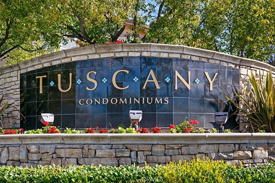 Gated, beautiful resort-like community, Tuscany in Foothill Ranch. Highly upgraded upper-level corner unit townhome. Open floorplan with vaulted ceilings. Very light and bright. Freshly painted. Kitchen is open to great room with fireplace and dining area. Two large bedroom suites at opposite ends of the unit affords privacy. Generous closet space. Two full baths. Double vanities. Kitchen is upgraded with granite countertops and stainless-steel appliances. Upgraded vinyl plank flooring. Large front patio. One car detached garage affords enclosed parking and extra storage. Tuscany's resort complex includes 2 pools, spas, clubhouse, tennis court. fitness and aerobic centers. Close to Irvine Spectrum with shopping, theaters and numerous restaurants. Easy access to 241 Toll Road. Enjoy miles of scenic hiking and bike trails.