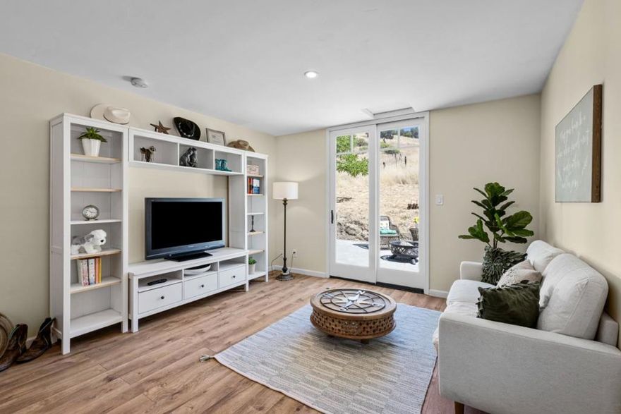 Welcome to this charming one-bedroom, one-bathroom home nestled in Almaden Valley. With a generous lot size of approximately 45 acres and world-class equestrian facilities, this property offers ample space for outdoor enjoyment. Inside the home, it boasts a practical layout that maximizes the 750 sqf featuring a cozy and efficient kitchen equipped with a gas cooktop, microwave, and refrigerator; tasteful flooring combination of luxury vinyl tile and wood, perfect for country living and after working on the ranch; the exposed beam ceiling in the bedroom adds a fashionable statement and provides an open space feeling; and for your convenience, a washer and dryer are included in the modern bathroom.  On starry evenings, enjoy the patio off of the living room where there's nothing but nature - peace, serenity and privacy are yours, yet if necessary and when desired, San Jose's amenities is but 15 minutes away. Thinking big? Future family? Three building pads for a custom home with one next to the natural pond with a view of the whole property from above.  Gorgeous! Children will attend Morgan Hill Unified School District, a top-rated education system often scoring above the state average on standardized tests and where graduation rates are typically high. What a place to grow up!