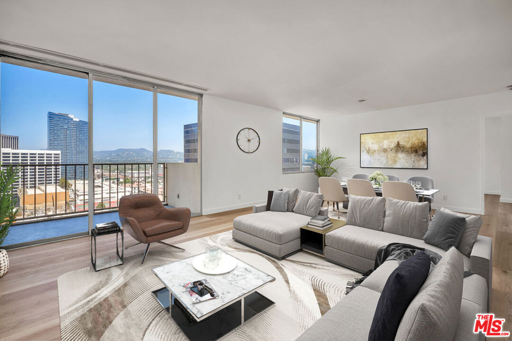 Enjoy a resort lifestyle at this 19th Floor residence at Century Park East with sweeping city views. . Unit has newly installed luxury vinyl flooring that looks just like hardwood but with less required maintenance. Freshly painted with smooth ceilings. Kitchen with tile floors and stainless appliances. Bathrooms with limestone floors. Nice size private balcony. Complex amenities include Olympic sized swimming pool in a resort hotel like setting, incredible fitness center, valet parking, switchboard/concierge, on site management, tennis court, children's playground and beautifully landscaped common area grounds. Conveniently located close to all the best of Century City and Beverly Hills! Unit is digitally staged. Ask about leasing restrictions.