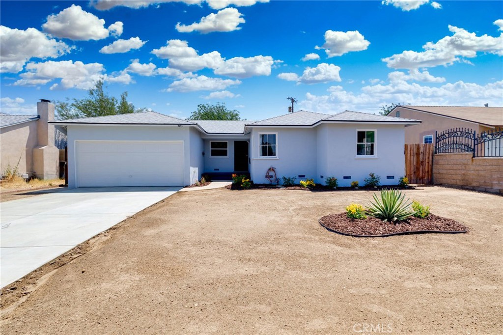 Beautiful Single Family Home located in a desirable area of Palmdale. Bright and airy home features 3 bedrooms and 1 bathroom; has an open floor plan with a nice living area of 988 sq ft. and a spacious lot of 6,055 sq ft. Stepping through the front door you will instantly appreciate the open layout which boasts a spacious living room with large windows providing plenty of natural light and lovely carpet flooring throughout. Well appointed kitchen features laminate counters, gas range and oven, and refreshed kitchen cabinets. All bedrooms are comfortably sized, and the bathroom was recently updated. In addition, this home features a brand new roof, new concrete driveway, new paint inside and out, and 2-car attached garage with laundry hookups inside. All this is situated in a family-friendly neighborhood close to all amenities with access to parks, transportation, restaurants and shopping centers. Move-right in. This gem is A Must See!