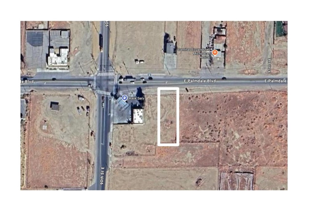 Premier opportunity to own a high-visibility commercial lot located at the signalized intersection of E Palmdale Boulevard and 90th Street East. Property is just east of the Kwik Mart located at 38350 90th St E, Littlerock, CA 93543. This flat, rectangular parcel spans approximately 13,382 square feet (0.31 acres) and offers prime street frontage along one of Palmdale’s most traveled arterial roads. The lot has 60 feet of excellent street frontage. Ideally positioned in a rapidly expanding area, the site sees strong daily traffic volumes and offers direct access from two major roads, with nearby residential communities, schools, government facilities, and industrial centers all contributing to its desirability. Zoned for commercial use (buyer to verify permitted uses), the property is well-suited for a wide range of development opportunities including drive-thru establishments, neighborhood retail, professional office space, or potential mixed-use. With nearby utility access and excellent visibility, this corner lot presents a rare chance to invest in one of Palmdale’s most promising commercial corridors. You can copy and past these coordinates into google for lot location: 34.57946390218655, -117.96829976354576