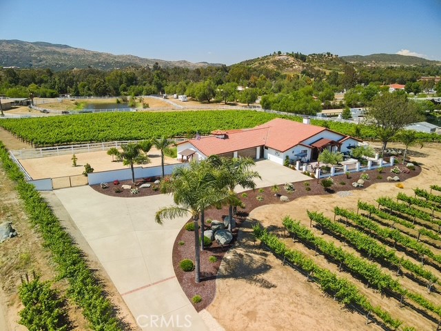 Imagine enjoying the gorgeous views of your very own lush vineyard each day… This beautiful property is situated in the rural community of La Cresta, just 10-minutes from the 15-fwy near Murrieta. This 5-acre parcel is fully fenced and cross-fenced. It’s arguably the most well-kept vineyard in the area. The vines are a high-end Cabernet Sauvignon, which is rare for this area. The vineyard boasts approximately 1700 individual vines, producing a premium Cab that retails for over $175 a bottle. Weins Winery contracts to manage a healthy growth and the annual harvest, which is fast approaching. If you’re able to close escrow soon, you can reap the financial benefits of this year’s pick.
The current owner purchased the property approximately 5-years ago and completely remodeled the home. No detail was overlooked, in fact over $300,000 was spent on extensive updates and upgrades. The new front courtyard is highlighted by a serene water fountain directing you to the tasteful entry. Inside, ceilings were raised, walls were moved, walls were eliminated, and walls were added. This is a well thought-out and very open floorplan. The great room is quite expansive, featuring vaulted ceilings, exposed beams, and a wood burning fireplace, making for the perfect focal point in the center of the home. The kitchen features an abundance of cabinets and granite countertops that’s perfect for the chef in you. All premium appliances have recently been updated. The windows and door glass have also been replaced and upgraded for better efficiency. The primary bedroom offers a large walk-in closet and sliding glass door out to the back patio. Speaking of the back patio, two oversized patio covers provide the perfect amount of shade, whether you’re enjoying the outdoors or entertaining guests.
Interior photos are being taken today...