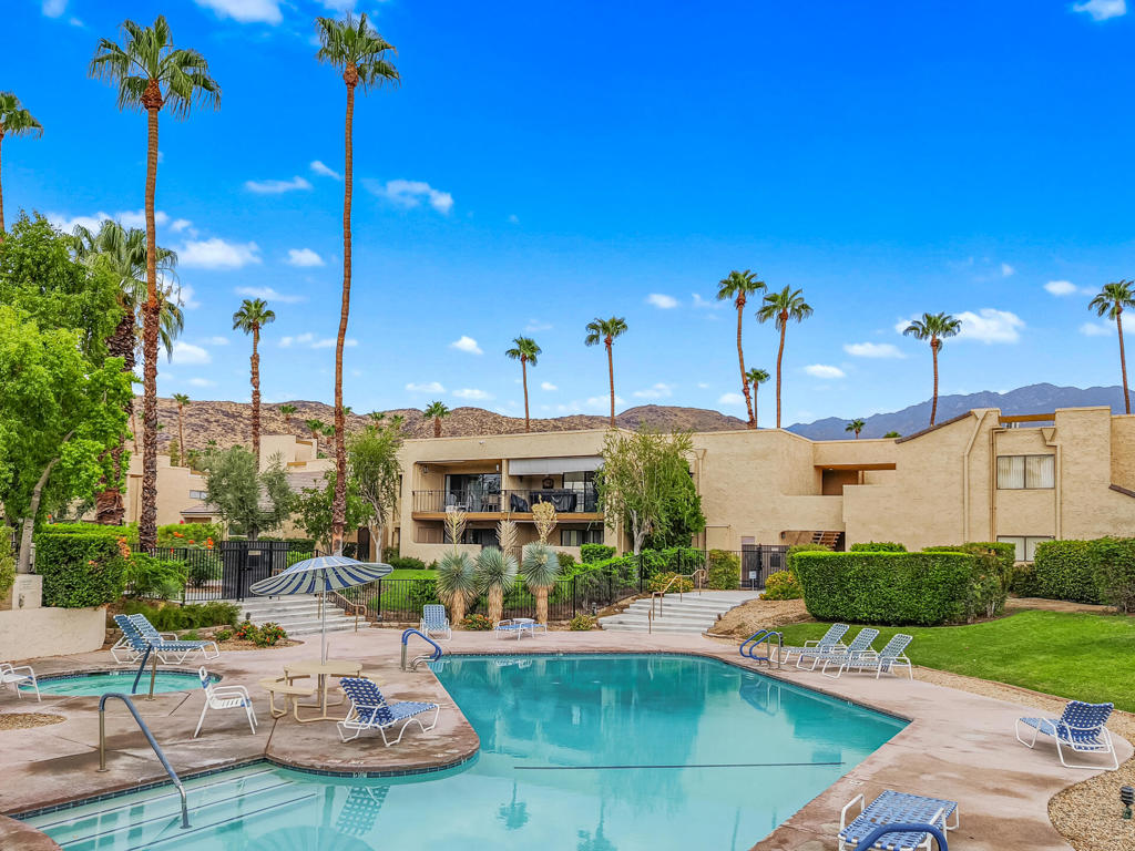 Welcome to your South Palm Springs retreat, perfectly set along the lush fairways of the popular Tahquitz Creek Golf Course. This inviting condo offers 1 bedroom, 1.5 baths, plus a versatile bonus space ideal for a home office, den, or even a second bedroom--making it as functional as it is charming. Offered partially furnished, it's the perfect lock-and-leave getaway or move-in ready home.Enter inside and you'll find an open, easy-flowing floor plan with tile flooring throughout and stylish upgraded lighting fixtures. The spacious primary suite is privately tucked away from the living area, creating a peaceful retreat. Sliding doors lead to your patio overlooking vibrant green fairways, where neighbors gather for evening strolls and friendships naturally flourish.Nearby are resort-style amenities: three sparkling pools and spas, tennis courts, and brand-new pickleball courts--plus one pool perfectly set along the course for stunning views. The community is beautifully maintained and framed by sweeping mountain backdrops, offering that quintessential Palm Springs lifestyle. Ideally located near golf, hiking trails, Trader Joe's, grocery stores, dining, and shopping. Best of all, this home sits on FEE land--you own the land!