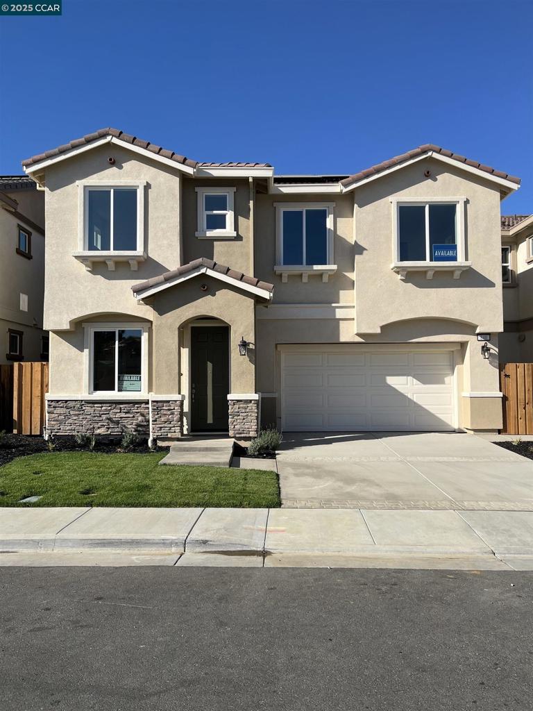 This two-story home offers 2,346 sq. ft. of comfortable living space with 4 bedrooms and 2.5 bathrooms. The first floor features an open-concept layout connecting the kitchen, dining, and living areas—perfect for entertaining or everyday living. Upstairs, the spacious primary suite includes a private bathroom and walk-in closet, along with three additional bedrooms that provide flexibility for family, guests, or a home office. This home is upgraded throughout, featuring wood-stained shaker cabinets with soft-close drawers, quartz kitchen counters, a stylish hexagon tile backsplash, and a mix of wood laminate, upgraded carpet, and 17x17 tile flooring. Located in the desirable Cadence at Gold Hill community in Fairfield, this home combines modern design, quality finishes, and a prime location surrounded by natural beauty.