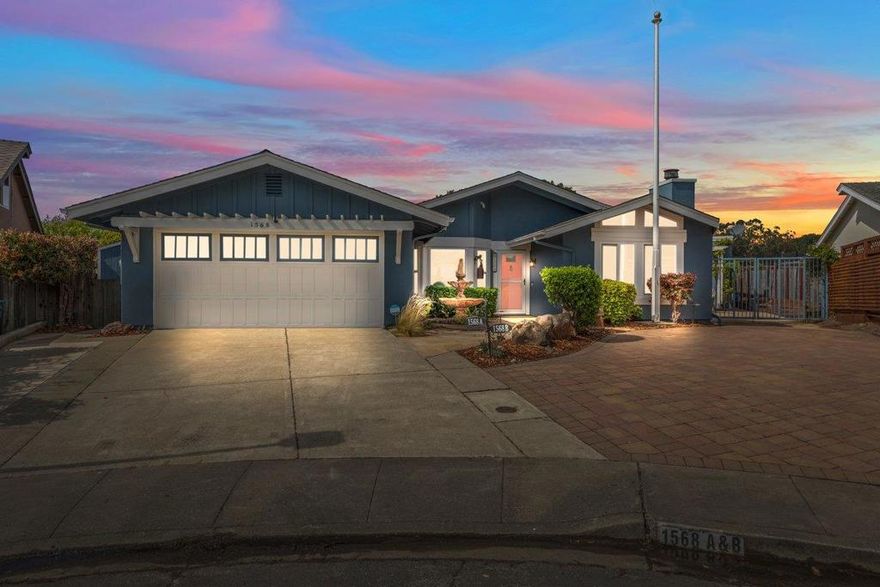 Welcome to this charming 4-bedroom, 2-bathroom home located in the coastal town of Half Moon Bay. Spanning 1,580 square feet, this property offers a comfortable and functional layout. The kitchen is well-equipped with modern amenities, including an new oven/range a solid surface countertop, dishwasher, and pantry, perfect for culinary enthusiasts. The home features a cozy fireplace, complemented by central forced air-gas heating, access to rear patio from primary suite and family room kitchen.  The residence boasts a combination of carpet and tile flooring, providing a warm and inviting atmosphere. Primary suite complete with a walk-in closet previuosly the 4th bedroom. Additional amenities include in-garage laundry washer and dryer. Garage was set up as a quilting/hobby room would make a great workout room or home office, lots of built in storage.   Recently built studio ADU can be used for extra income, family, home office, or guests that now know you live in Half Moon Bay and want to visit often.   Set in the Cabrillo Unified school district, this property ensures access to the local educational system. The lot size offers space for outdoor enjoyment and includes two sheds for extra storage. Don't miss the opportunity to make this Half Moon Bay gem your own!