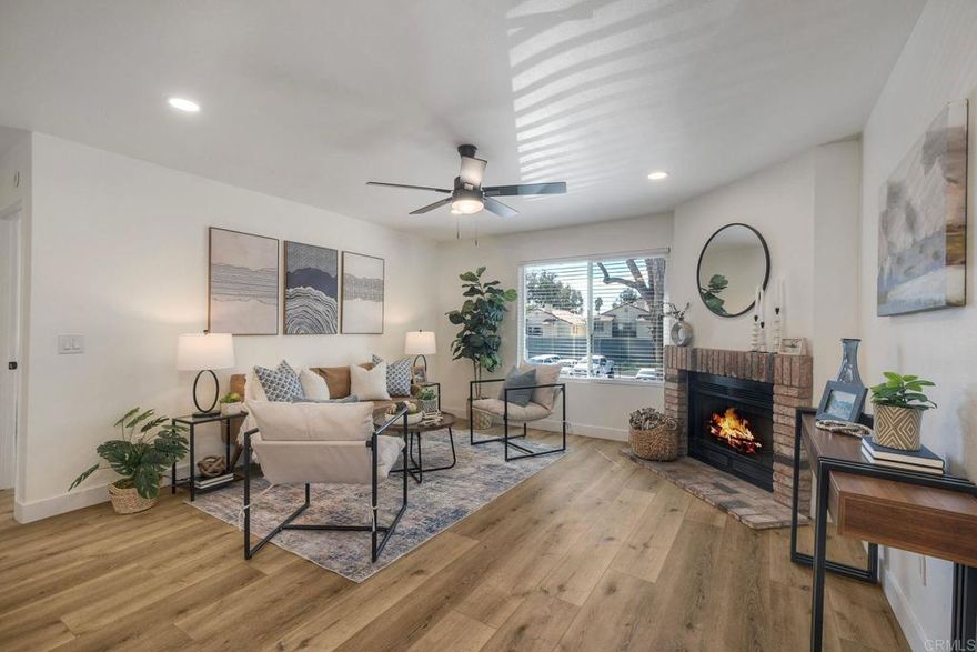 GORGEOUS remodeled 1BD/1BA you do not want to miss! This stunning end-unit home is perfectly situated upstairs with no one below and offers sweeping views of the La Costa hills. Light & bright, open-floor plan, this home has been Recently renovated from top to bottom featuring all new windows, flooring, kitchen, bath, appliances, and fixtures throughout. Enjoy cozy evenings by the fireplace and your own one-car garage. plus assigned spot. Enjoy resort-style living in this gated community with tennis courts, gym, pool, spa, and sauna, BBQ area and all conveniently located near beautiful trails, parks, and premier shopping centers.