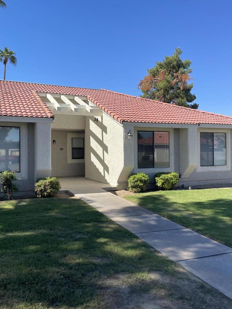 Nicely updated 2 bedroom 1 bath single level condo. Tile floor throughout the unit. Kitchen has granite counter tops and stainless steel appliances. Living/dining area has crown molding. Washer and dryer in unit. Bathroom has granite countertops and tiled shower. Private enclosed patio. Palm Lake is a guard gated community with 2 community pools and Jacuzzi, tennis, pickle ball and volleyball courts. Fitness center has newer machines and sauna. Great location, near shopping and dining. Adult applicants must apply and participate in credit, criminal background, and eviction screening. No bankruptcies, no evictions, verifiable rental payment history. Good credit. Verifiable monthly income of 2.5 times the monthly rent. Tenant is required to obtain renter's insurance before move in. To schedule an appointment please text listing agent at (760) 641-7226 for a quick response