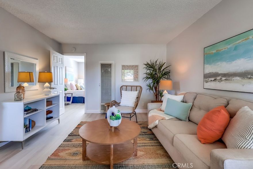 Beautifully Updated Top-Floor Condo – Move-In Ready! Welcome to this move-in-ready 1-bedroom, 1-bathroom condo in the popular Clair Del community. Freshly painted throughout with brand-new vinyl flooring, this top-floor corner unit is perfectly situated at the back of the complex, offering peace, privacy, and plenty of natural light. The well-designed 586 sq. ft. layout feels open and inviting, featuring a bright living space, a kitchen with gas stove and refrigerator included, and a spacious bedroom with mirrored closets. The bathroom offers a tub/shower combo with a privacy window, adding both brightness and comfort. Practical perks make this unit even more appealing: you’ll have one assigned parking space in a shared two-car garage, low HOA dues, and a pet-friendly policy welcoming up to two small pets. Clair Del complex also offers a large swimming pool, laundry faciities, clubhouse for hosting gatherings, bbq areas, and gated access. Whether you’re a first-time buyer ready to start building equity, a downsizer wanting a low-maintenance lifestyle, or an investor looking for a solid rental, this condo is an excellent find. For the price, you won’t find a better unit or location—this is the opportunity you’ve been waiting for!