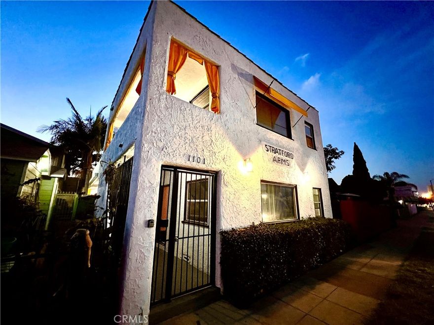 Wow, this Spanish beauty is an absolute bread and butter property in the heart of Long Beach! Most every unit has been remodeled and updated. All units are vintage studios with either Juliet balconies on the 2nd floor or rear doors to a walk way for the lower units. Painted with designer colors, laminate flooring, vintage cabinets and all stoves and refrigerators are seller owned. There is an on-site coin operated laundry room with 2 washers and 2 dryers which adds to the already lucrative income on this property. The exterior has been fully repainted, the roof has a white Elasta-Coasting with a five year warranty to help reduce the heat on the upper apartments. The main exterior panel has had an impressive and massive upgrade. There is a small basement which will show the updates to the foundation and supports of the property. There is a cute slate rear courtyard for the tenants to utilize and also allows access to the rear dead end alley. This is a great property with tremendous opportunity for growth!