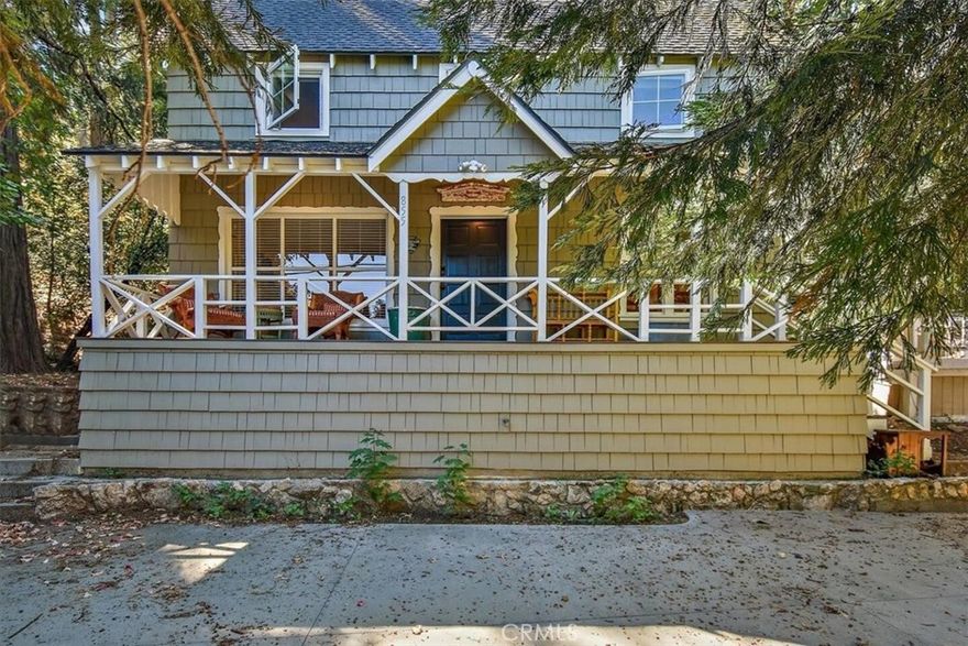 For Rent! Welcome to a charming fully furnished oasis located in the Arrowhead Villas of Lake Arrowhead. This delightful getaway is situated on a corner lot, offering plenty of parking and convenient walking distance to the Tudor House, known for its concerts, plays, and events. The main floor features a cozy living room, a well-equipped kitchen, a dining area, one bedroom, a 3/4 bath, and a laundry room. Upstairs, you'll find two beautiful rooms, each with a full bath en suite, providing comfort and privacy. The custom-fenced yard is perfect for relaxation and entertainment, boasting a newly built gazebo and spa. Equipped with an on-demand water heater, there is no shortage of hot water. Enjoy the serene surroundings and the convenience of modern amenities in this charming Arrowhead Villas home. Photos of Lake Arrowhead are drone shots and do not reflect a view from the property.