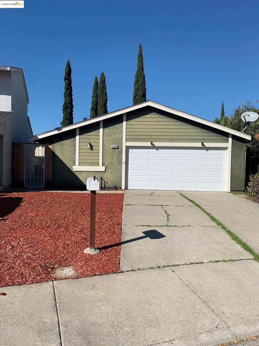 Beautiful, single house located in the city of Antioch, near BART station.  • Fabulous 3 Bedroom, 2 Bathroom home with 2 garage.  Living space 1637 sq ft, lot is 4500 sq ft. • Good kitchen cabinets, Stove, Oven, dishwasher. • Spacious yard with patio. • Short distance to Bart station in Antioch. • Easy and fast Freeway Access to Highway 4/ 242/ 162. • Very convenient location, close to shopping, restaurants, and all amenities