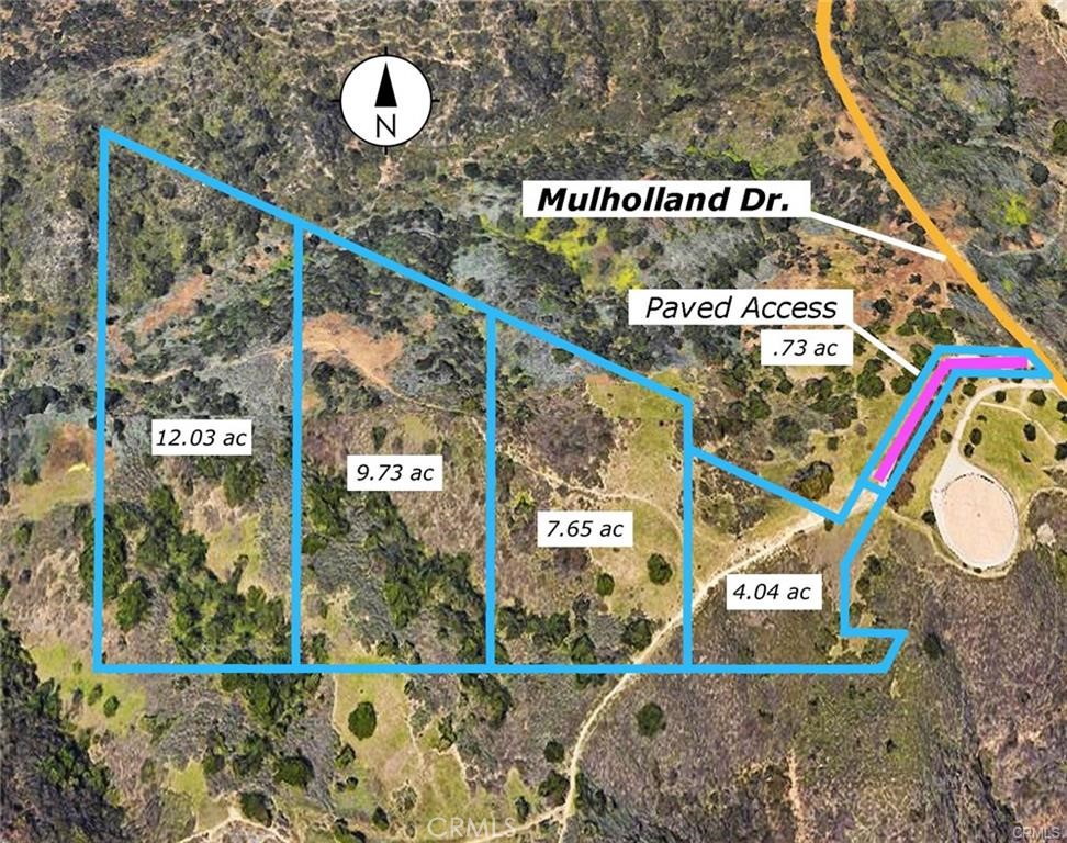 Fantastic!! One of a kind and one of the last large multi-parcel properties left in the area! Significant mountain acreage totaling approx. 54 acres consisting of 8 legal parcels (4434-008-008, 010, 011, 012 and 4434-007-032, 033, 034, 035). All lots are contiguous and have Certificates of Compliance. Property is uniquely located with direct access just mins from both Ventura Blvd. in the Valley via Mulholland Dr., and from PCH via Topanga Cyn on Santa Maria Road (private road).
Property includes additional parcel (4434-001-012) with paved access. There are spectacular panoramic views of the Valley and surrounding parklands, with multiple naturally occurring potential building sites either for a pocket development, multi-home compound or secluded private estate. Property is also well suited for equestrian use/horse stables and is adjacent to Fair Hills Polo Club. The land is great for agricultural use, micro-vineyards, and/or recreational use.