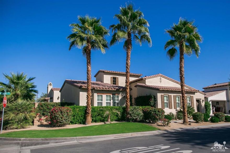 This Gorgeous 4 Bed 4 Bath home will not disappoint. Sitting on a corner lot with amazing views of the Santa Rosa Mountain Ranges. This is a true pride of ownership with tons of upgrades...Crown molding through-out, 5 1/2 inch baseboards, 20 x 20 diamond pattern tile, upgraded carpet, designer paint, newly painted exterior, updated exterior light fixtures, Ceiling fans, Wet bar with wine/beverage fridge, Wood shutters, Paver patio in backyard, and pool/spa. Not only does this gem have tons of upgrades, but it also has an amazing upper deck for views and entertaining. What more could you ask for...Bring your Offer!!!