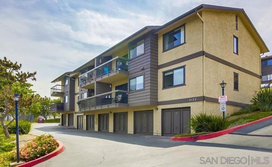 Enjoy this light and bright top floor end unit with a beautiful views. This 2 bedroom, 2 bath unit offers a spacious Primary Suite with a private deck and  walk in closet. Open floor plan with a large balcony with views, in-unit laundry and one car garage plus a parking space. Great location, Villa Fontaine is a gated community at the end of a cul-de-sac features a beautiful pool in the center of the complex. Close to shopping and freeway access.