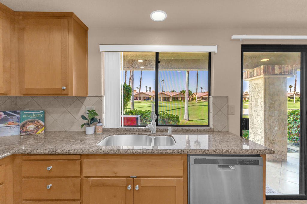 Looking for full time or part time. New flooring and repainted. 3 bedroom/3bath corner unit overlooks the golf course and putting green and is in move in ready condition with furnishings. This beautiful unit features neutral ceramic tile through the spacious great room with fireplace (bed being added to the third bedroom). Chaparral Country Club is a gated community located in the heart of Palm Desert. The Club offers a full service Restaurant, 8 lighted tennis courts, par 60 golf course, 21 pools and spa, bocce and pickle ball courts. Located only 2 miles away from El Paseo with unparalleled shopping and dining. Golf Course Membership is reasonable. Available to move in at the end of April 2025!