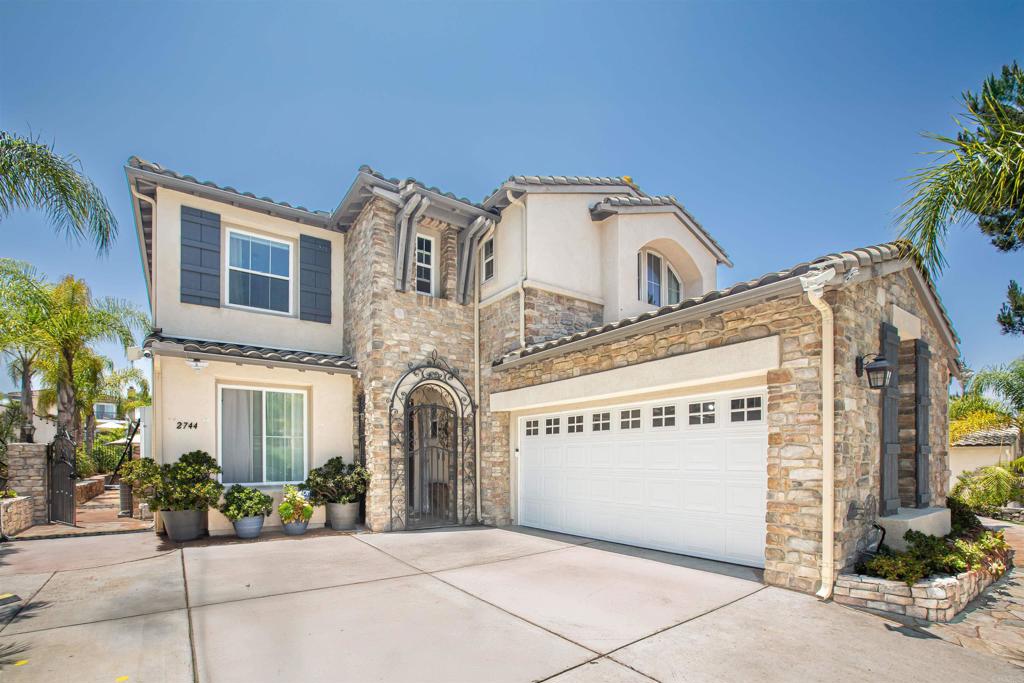 Location! Location! Location! This luxurious 6-bedroom, 5-bathroom home is located in the highly sought-after Eastlake Vistas community and has been fully upgraded to model home standards. It features a grand entryway, soaring ceilings, and an elegant wrought iron staircase. The first floor and all bathrooms are finished with 24x24-inch high-end travertine tiles, while the second floor and all closets feature premium bamboo wood flooring. The entire home is adorned with elegant crown molding, chair rails, upgraded mirrored closet doors, and upscale chandeliers and lighting, creating a refined and sophisticated atmosphere. The functional layout includes two bedrooms and two full bathrooms on the first floor (one is an optional room), a spacious open-concept kitchen connected to the family room with a cozy fireplace—perfect for gatherings—as well as separate formal living and dining rooms. The luxurious primary suite includes a wrought iron balcony that offers stunning, unobstructed views, a spa-style bathroom, double vanities, and dual walk-in closets, providing both privacy and a breathtaking outlook. Recent upgrades include a newly remodeled first-floor bathroom, new flooring in the downstairs bedroom, fresh interior paint throughout, new garage flooring, a brand-new dishwasher, a built-in BBQ station in the side yard, and a backyard pond perfect for keeping fish and growing lotus flowers. Additional features include leased solar panels and a Tesla charging station installed in the front yard. Ideally located near Otay Ranch Mall, top-rated schools, parks, and scenic walking trails. Low HOA fees with full access to Salt Creek and The Woods clubhouses and swimming pools. Do not miss this rare opportunity to move in this beautiful home!