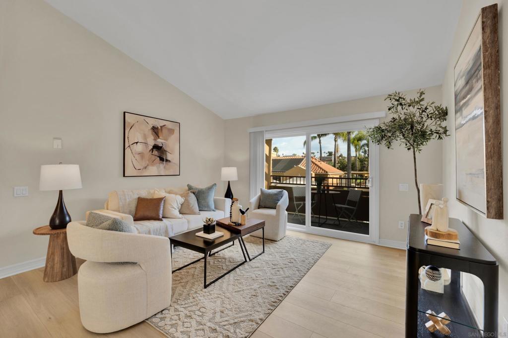 Welcome to Villa Taviana, a serene top-floor 2-bedroom condo located on the quiet side of the complex in the award-winning Poway Unified School District. This beautifully updated home features soaring vaulted ceilings, newer windows, and brand-new luxury vinyl flooring throughout. Enjoy resort-style amenities including a sparkling pool, fully equipped gym, stylish clubhouse, and tennis court. HOA covers water and trash for added convenience. With modern upgrades and peaceful surroundings, this condo offers the perfect blend of comfort, style, and community living.