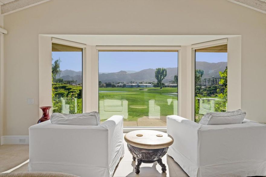 Sensational, unobstructed, south Facing, Double Fairway, lake and mountain views! On the golf course! Totally remodeled & updated! Pristine clean, light and open zen vibe with new flooring & automated shades throughout! Gorgeous remodeled gourmet open kitchen. Beautiful cathedral ceiling in the living room. The spacious master suite offers amazing views with dual bathrooms with a large walk in closet. Excellent separation of the three bedrooms suites. One bedroom is currently used as an office. Gorgeous side yard, and lots of space for entertaining. Association heated pool and spa conveniently close by! Minutes to Palm Springs, the airport and El Paseo for shopping, dining and entertainment!