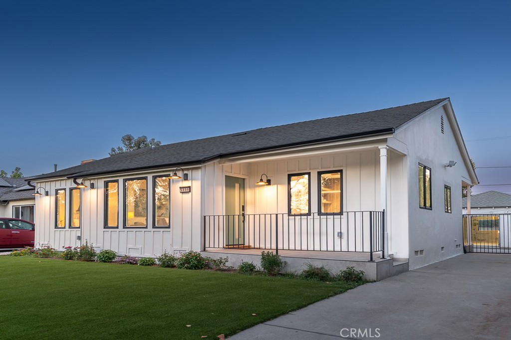 Welcome to this beautifully remodeled single-story home, in a vibrant North Hollywood neighborhood. This warm and inviting home with modern sophistication offers a comfortable and luxurious living experience with just under 1400 sq ft, 3 bedrooms and 2 baths, providing ample space for both relaxation and entertainment. The charming light-filled living room looks out onto the lush front yard, and flows seamlessly into the dining room with custom cabinets, and a brand new custom kitchen featuring gorgeous new cabinets, quartz countertops, and brand new black stainless steel Samsung appliances. The primary bedroom features an en-suite bathroom, providing a personal retreat for the homeowners, a wall of closets and access to the tranquil backyard. The two additional bedrooms both have ample closet space. The second bathroom is in the hallway with a tub and beautiful quartz countertops on the stylish vanity. The large backyard is so relaxing and peaceful, with fruit trees and a lovely pool. Additional brand new features include doors and windows throughout the home, HVAC ducting, water heater, new interior and exterior paint, landscaping, updated plumbing and much more! The detached two car garage is a great opportunity to convert to an ADU. Conveniently located near shops, dining, entertainment, and with easy freeway access, this gem is move-in ready and waiting to welcome its new owners!