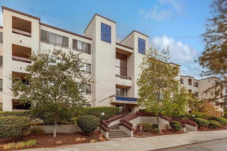 Lovely 2 bedroom/2 bath condo in Palo Alto. Located at the back of the building which means lots of light, no train or El Camino noise, just quiet! Ready for new owners. Property has had a "Facelift" with no old wrinkles to be found.  No popcorn ceilings, custom baseboards, spectacular custom closet doors, dedicated parking, secure building, pool/spa and storage unit next to the unit. Two blocks from great cafes, restaurants, shopping on California Ave, Molly Stones grocery store + Farmers Market. All four board members live at the property-a definite plus and a well-run HOA. Close to Stanford, shuttle on the corner of El Camino takes you to Stanford Shopping Center.  A couple blocks from Caltrain, easy access to commute routes to points of the Bay Area!