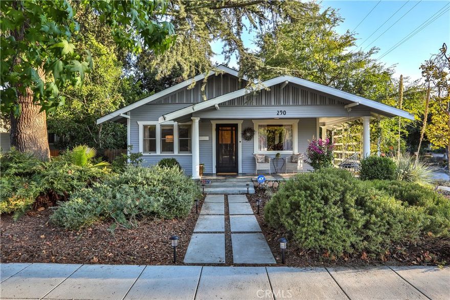 CRAFTSMAN BUNGALOW WITH CREATIVE STUDIO IN THE HEART OF CLAREMONT VILLAGE. This home perfectly captures the timeless charm of Claremont Village living. Ideally situated just steps from the Claremont Colleges, Memorial Park, and the Village’s vibrant shops and dining, this classic Craftsman Bungalow offers the best of both convenience and character. Thoughtfully maintained to honor its original Arts and Crafts design, the home features rich woodwork, original built-ins, wood flooring, an updated kitchen with Viking appliances, remodeled bathrooms, a built-in sound system, central heating and air conditioning, copper plumbing, and a reinforced, retrofitted foundation. The professionally designed backyard by HartmanBaldwin is a private oasis, complete with sustainable landscaping, a drip irrigation system. A secluded patio area provides the perfect setting for "al fresco" dining or relaxation. The front yard mirrors this charm with its own elegant landscaping and hardscaping featuring mature citrus & oak trees, colorful garden beds, and a striking red pepper tree that brings beauty and shade throughout the seasons. An oversized, detached two-car garage and spacious driveway offer plenty of parking, and an attached bonus room provides an ideal space for a home office, art studio, or creative retreat. This is a rare opportunity to own a beautifully preserved piece of Claremont history, with modern comforts and unmatched Village access. Don't miss the 3D Property Video Tour!!