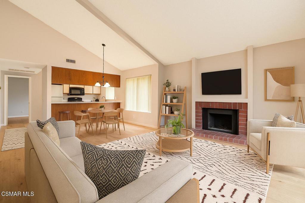 Sophisticated and convenient 55+ living in this impeccably maintained 1-bedroom, 1-bathroomcondo, ideally situated within the highly sought-after Oaknoll community. This turn-key residenceoffers an exceptional blend of modern updates, spacious comfort, and unparalleled amenities.Highlights include a freshly painted interior complemented by brand new wood look waterresistant laminate flooring throughout. Updates also include a brand new water heater, toiler, tuband shower fixtures, as well as an in unit washer/dryer! The living area is centered around acozy fireplace, while a large sliding glass door and cathedral ceilings allow abundant naturallight. Enjoy your generously sized private balcony-an ideal spot for morning coffee or taking inthe serene surroundings. Comfort is ensured year round with an efficient HVAC system.Storage is abundant with a spacious walk-in closet in the bedroom, a dedicated linen closet, anda convenient entry closet for coats and immediate essentials. Residents of Oaknoll, anon-smoking property, enjoy an extraordinary array of on-site amenities. Indulge in relaxation atthe sparkling swimming pool and soothing jacuzzi. Explore the beauty of the lush, privategarden, for quiet reflection. The expansive clubhouse serves as the heart of the community,offering a fitness center/gym, library, game room, and an event room with commercial kitchen.This unit comes with the added convenience of an assigned parking space and a valuableprivate storage unit located on the property. Oaknoll is celebrated as one of the best values inthe Conejo Valley, offering unparalleled amenities and a prime location. Enjoy easy access tothe Oaks Mall, providing a wealth of shopping, dining, and entertainment options. Experiencethe unparalleled lifestyle offered at Oaknoll-where comfort, community, and convenienceconverge. Small pets are considered, please call to inquire.