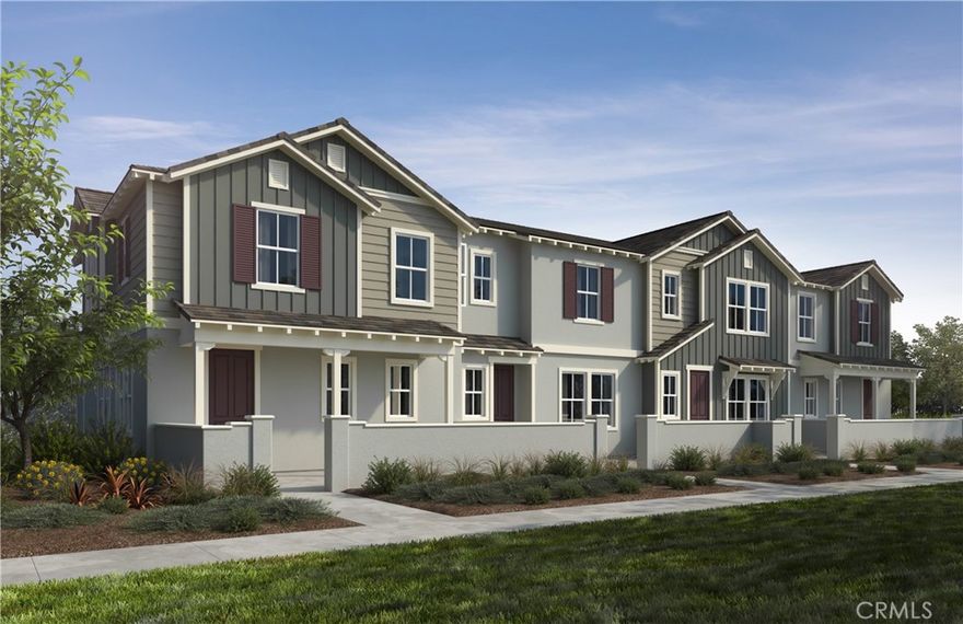 Moonstone is a beautiful new resort-style community in South Ontario. This home has upgrades galore! The stylish kitchen features granite colored thermofoil cabinets, an expansive kitchen island with a stainless single basin sink, dining area, quartz countertops, upgraded flooring. Our homes feature Whirlpool® stainless steel appliance suite: electric stove, dish washer and out-side vented microwave. Additionally, there is convenient powder room downstairs for your guests. The upstairs leads to a spacious primary bedroom with a large walk-in closet and a luxurious adjoining bath with cultured marble countertops, dual undermount sinks and walk-in shower. There is an upstairs laundry room and linen closet for added convenience. The two secondary bedrooms are opposite the primary bedroom and include white mirrored closet doors. The large hallway bathroom has tub/shower combination, undermount sink with cultured marble countertop. The exterior of the home has water-efficient front landscaping beyond the private patio.Our Energy Star® certified home is complimented by an eco-friendly SunRun® solar energy system (either lease or purchase required).  Smart thermostat, and dual-pane, low E glass windows to help ensure uninterrupted comfort all year long. Amenities include two parks, pool and spa, dog park, and pickleball courts. There is easy access to I-15, I-10, and 60 Freeways. You are also close to shopping at Costco®, 99 Ranch Market & Cloverdale Marketplace and Eastvale Gateway. The Ontario International Airport and Ontario Mills Mall are a short drive away. Moonstone is also just 2.5 miles from the brand-new Park View elementary school.

Photo is a rendering of the model. Buyer can either lease or purchase the Solar.