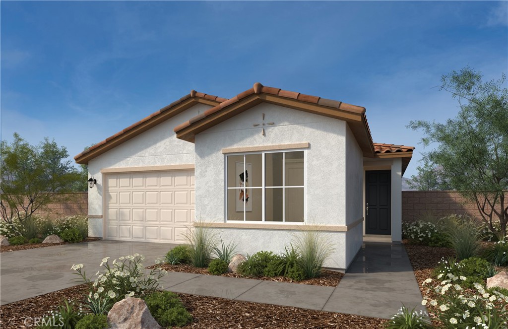Beautiful Lenox community Single Family Home Single Story 3-4 beds 2 baths 9ft ceilings, granite countertops, sprawling open floorplan, kitchen island, 6" backsplash, recessed lighting, dual-sink vanity in primary bath, opportunity to personalize with upgrade options, planned 17 acre sports park, No HOA, short drive to freeway, close to schools, shopping centers, grocery stores, & Metrolink rail service
Photo is a rendering of the model. Buyer can purchase or lease the solar!