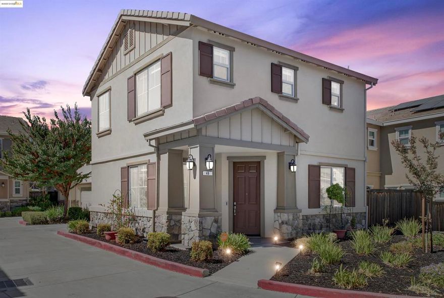 Welcome to 46 Belle Harbor Circle! This stylish 3-bedroom, 2.5-bath home combines comfort, efficiency, and convenience. Bright open-concept living and dining areas flow into a spacious kitchen with brand new Whirlpool appliances, while the cozy family room is ideal for relaxing or entertaining. Upstairs, a versatile loft complements generously sized bedrooms, including a primary suite with walk-in closet and private bath. Freshly painted with new carpet, plus energy-saving solar, private patio, and attached 2-car garage. Close to BART, shopping, parks, and freeways—this move-in ready home has it all!
