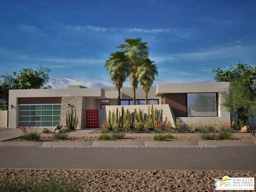 Welcome to Cotino, Storyliving by Disney, the first community of its kind in Rancho Mirage. This stunning 3,576 sq. ft. home (to be built by Woodbridge Pacific Group) offers an elevated living experience with architectural elegance, thoughtful design, and resort-style amenities. The Daybreak floor plan, featuring the striking Aspiron elevation, welcomes you with a beautiful private front courtyard and entry gate offering exceptional curb appeal and a sense of privacy from the moment you arrive. Inside, the spacious great room is enhanced by optional sliding glass doors that stack, creating an effortless indoor-outdoor connection with views of both the front courtyard and the backyard. You also have the option to add your own private pool for a true resort-style experience. The expansive kitchen is anchored by a large, dramatic island ideal for entertaining or everyday living. The primary bedroom suite serves as a private sanctuary, complete with a sitting area, a spacious bathroom, and a generous walk-in closet. Two secondary bedrooms each feature ensuite bathrooms, providing comfort and privacy for guests or family members. Versatility is built into the design with two flex spaces one that functions beautifully as a game or media room with a wet bar and counter seating, and another that's perfect for a home office, creative studio, or fitness area. Additional highlights include a three-car garage, covered outdoor living areas for year-round enjoyment, and dedicated covered golf cart parking. Woodbridge Pacific Group offers a generous list of included features alongside numerous upgrade options, allowing you to customize your home to suit your lifestyle. Cotino combines natural beauty, charming parks, and the magic of Disney to create a unique and vibrant community perfect for beginning your next chapter. Come see for yourself and experience all that this exceptional community has to offer.
