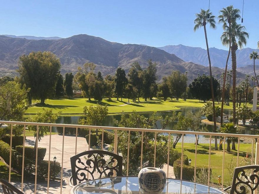 This exceptional corner unit offers stunning south and west-facing views of both the mountains and lake. A rare three-bedroom layout enhances flexibility and comfort. This residence features a spacious, modernized kitchen with granite countertops and ample storage. Main bathroom features large soaking tub and modern bidet. Elegant wood-look flooring along with custom lighting and electric window shades contribute to a refined interior atmosphere. The generous covered terrace is finished with stamped concrete and includes a gas jet for a BBQ, making it ideal for entertaining while enjoying impressive vistas.Desert Island stands as a distinctive high-rise condominium community on a lush, 25-acre private island encircled by a sparkling lake and a lush green 18-hole championship golf course. Residents have access to beautifully landscaped park-like grounds with walking paths, fruit trees, seating areas, tennis and pickleball courts, heated swimming pools and spas, pedal boats, fishing facilities, and secure 24-hour guard-gated entry.The HOA fees cover on-site management, along with air-conditioning, water, gas, trash, Spectrum cable TV, Wi-Fi Internet, and the maintenance of landscaping and common areas, providing a low-maintenance carefree lifestyle. Close to shopping, dining, theaters, galleries, and casinos, and has easy access to Eisenhower Medical Center. Schedule your showing today and discover why this home is not just a property, but a place to create lasting memories! Will be contingent on Seller's purchase of replacement property.