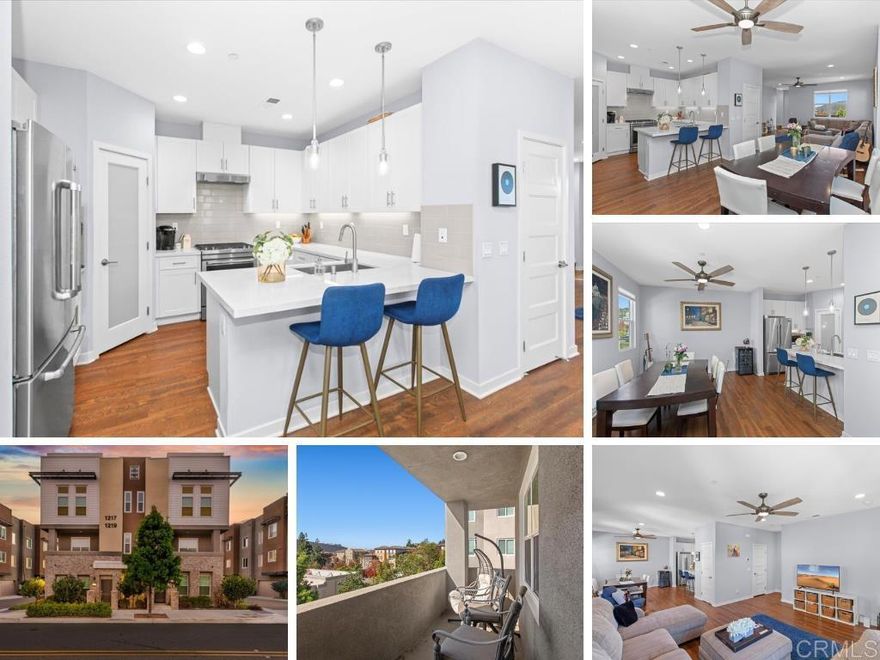 Newly built modern San Elijo Townhome in a Prime Location! Experience the best of coastal living in this immaculate, light-filled townhome nestled in the heart of San Elijo Hills. Enjoy the ultimate in convenience—just steps from local dining, shopping, parks, top-rated schools, scenic walking trails, and everyday amenities. Charming entry patio welcomes you into this beautifully designed three-level home, featuring high ceilings, abundant natural light, and modern, high-end finishes throughout. The entry-level bedroom with a full bath offers flexibility for use as a guest suite, office, or home gym. Upstairs, the open-concept living area is ideal for entertaining, with the living room, kitchen, and dining space opening to a balcony where you can enjoy mountain views and gorgeous sunsets. The kitchen is a true showpiece—highlighted by quartz countertops, designer tile backsplash, pendant lighting, premier stainless steel appliances, a walk-in pantry, and soft-close cabinetry with pull-out drawers. The third floor showcases a spacious primary suite with stunning mountain views, dual sinks with quartz counters, a walk-in shower, and a generous walk-in closet. A secondary bedroom, full bath, and laundry room (washer and dryer included) complete this level. Designer upgrades include luxury vinyl plank flooring throughout, top-down/bottom-up blackout window coverings, and sound-reducing dual-pane windows. Additional highlights include a tankless water heater with on-demand hot water recirculation, central AC, ceiling fans throughout, a built-in Murphy bed, an attached two-car garage with extra storage space and pre-wired for an EV charger, Smart Home technology, and a built-in Murphy bed. Built in 2019, this unique residence is one of only twelve homes in the community—offering the perfect blend of modern comfort, a walkable lifestyle, and the peaceful charm of San Elijo Hills. THE SAN ELIJO HILLS NEIGHBORHOOD: Enjoy the shops and eateries along with the 18 miles of trails & 19 acre park, 1000 acres of open space. Community includes high ranking schools (desirable Double Peak K-8), ballparks, soccer field, picnic & bbq area, playgrounds, dog park, community center...and all are within a short distance. Enjoy the Southern California Coastal lifestyle, a short drive to the beaches and everything San Diego County has to offer. Dimensions & sq footage are approximate, per builder & assessor's record. Mello-roos is estimated. All MLS and marketing info is approximate and not guaranteed.