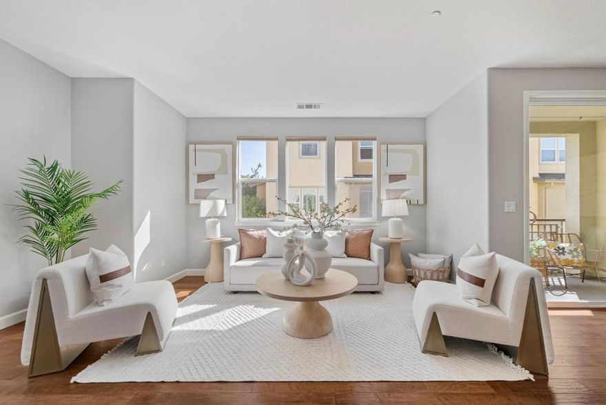 Stunning 2b2.5b END-UNIT townhome in the heart of Sunnyvale! It comes with a gorgeous open layout, lots of windows and abundant natural light. The spacious living and dining areas seamlessly connect to the gourmet kitchen, featuring s/s appliances and a breakfast bar. Step out to the private balcony for fresh air or morning coffee. The main level also includes a convenient powder room and laundry area. Two en-suites on top floors provide comfort and privacy. Bright and spacious master suite features double-sink vanity and a walk-in closet. Central heating & AC.The community offers lots of amenities such as clubhouse, movie theater, gym, mini golf, playground, BBQ area, and putting green. Short walk to Muwékma Park, Swegles Park and Wiser Park .Close to Google, Amazon, Microsoft, Apple, Nvidia and other major companies. Close to groceries, AMC theater, restaurants, shopping plazas, gyms, and downtown. Easy access to 101, 237, Central Expy, Lawrence Expy and public transportations. Don't miss out on the opportunity to call this home!