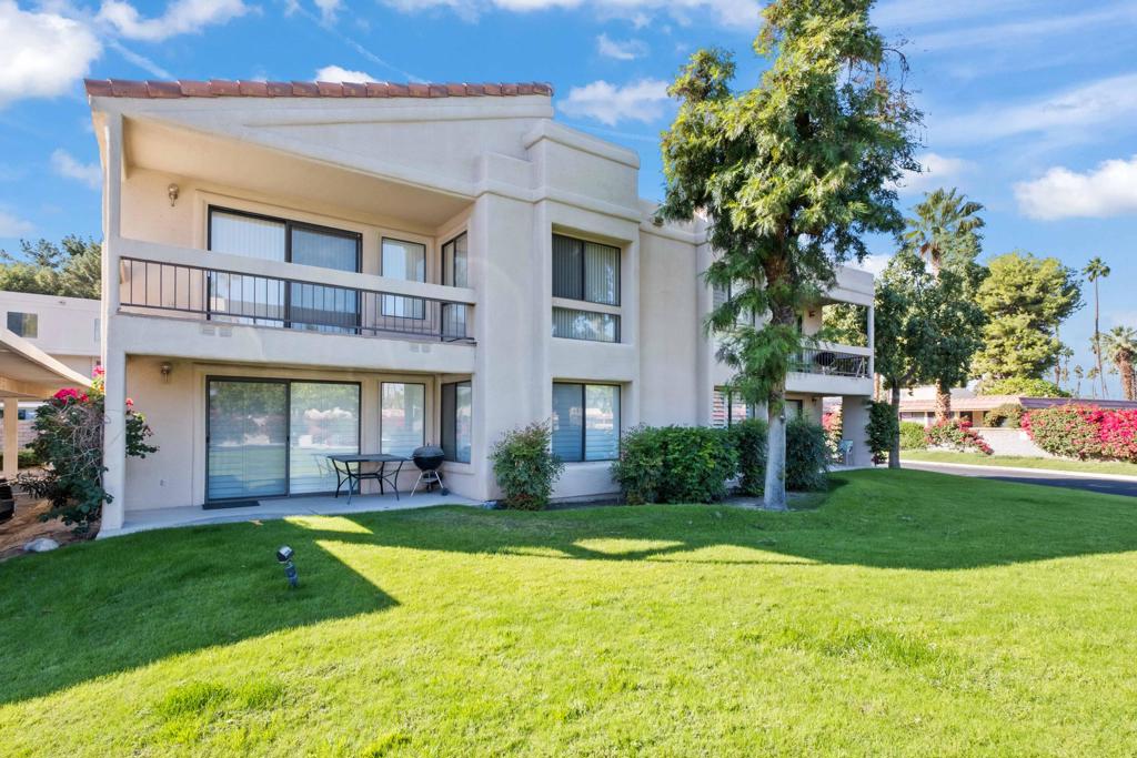 An exceptional upstairs unit featuring picturesque eastern views. This 2-bedroom, 2-bath residence boasts vaulted ceilings in the living room, creating an open and inviting atmosphere. Recently updated with fresh paint and new carpeting, the home is part of a well-maintained 4-unit building and serves as an end unit, offering added privacy. The property includes one designated carport space and ample guest parking conveniently located at the front. Situated in a community that permits 7-day rentals, residents enjoy access to outstanding amenities, including multiple pools, saunas, a clubhouse, pickleball and tennis courts, a fitness center, and a meeting room.