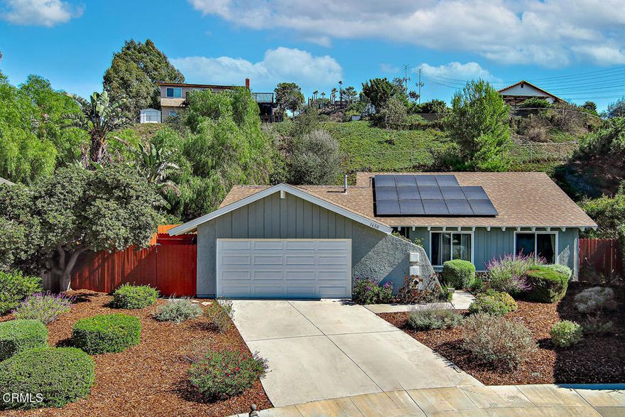 Welcome to this wonderful single story energy efficient home, nestled on a generous size lot at the end of a quiet cul-de-sac!  From the attractive curb appeal to the light filled open concept layout, this functional home offers vaulted ceilings, recessed lights, large dual pane windows and sliding glass doors leading to the stunning backyard.  The master suite has large sliders with enjoyable views of the outdoors.  Two generous size secondary bedrooms complete the interior space.  The white color interior and vaulted ceilings give a sense of ampleness making the house feel larger.  A fireplace highlights the living room.  A new A/C cools down the house and the solar panels ensure minimal monthly cost on energy bills.  The entertainers' backyard showcases a gorgeous pool and spa, green slopes and nature at its best.  There's a little under 2,000 sq ft of flat and usable lot that extends beyond the pool and the side of the house, ideal to build a studio ADU, or an office, a yoga room, a playground,  or just use the land to grow your own vegetables.  The possibilities are endless! The lot is private with amenities conducive to enjoy the outdoors and for relaxation.   This is one of the few available single-story homes in the area with a great floor plan, large lot and outdoor amenities on a quiet cul-de sac, under $1M. Don't miss this amazing opportunity!! Come see it today!