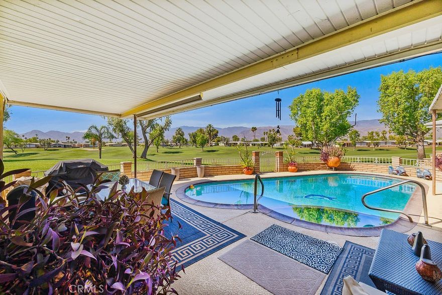 Escape to a private retreat where golf course fairways, mountain peaks, and a private pool and spa create the perfect sweeping backdrop for your desert stay. This beautifully designed 2-bedroom, 2-bathroom home features its own pool and spa, offering resort-style living in a vibrant 55+ community. Inside, the open-concept living area invites you to relax with a cozy fireplace, waterfall, smart TVs, and floor-to-ceiling windows showcasing sweeping views from nearly every room. A full-size Murphy bed in the living room provides extra sleeping space for guests. The remodeled kitchen includes high-end appliances, a refrigerator, stove, microwave, and dishwasher, so you can enjoy meals at home with ease. For added convenience, the home also has central AC, high-speed WiFi, and an in-unit washer and dryer. The highlight of this property is the private pool, spa, and patio overlooking lush golf course greens and panoramic mountain vistas. Whether sipping your morning coffee, soaking up the sun, or swimming under the stars, this outdoor space is your own desert sanctuary. The primary suite offers direct access to the pool deck and breathtaking views, while the second bedroom ensures comfort and privacy for guests. Two full bathrooms make it easy for everyone to refresh and recharge.



As part of this active 55+ resort community, you’ll enjoy access to:

• Free golf on a beautifully maintained course

• Multiple community pools and spas

• Fitness center

• Pickleball, bocce ball, and shuffleboard courts

• A clubhouse with a restaurant, bar, live music, and social events

• Clubs for every interest - from bingo to knitting

This home blends relaxation and recreation in the heart of Palm Desert, making it an ideal spot for a seasonal escape or extended stay.



Please Note: This is a 55+ community. No pets allowed. The owner requires a minimum 5-month rental beginning December 1, 2025. Other months are available with a 30-day minimum. The property is currently being refurnished and remodeled with even more upgrades than shown in the photos!