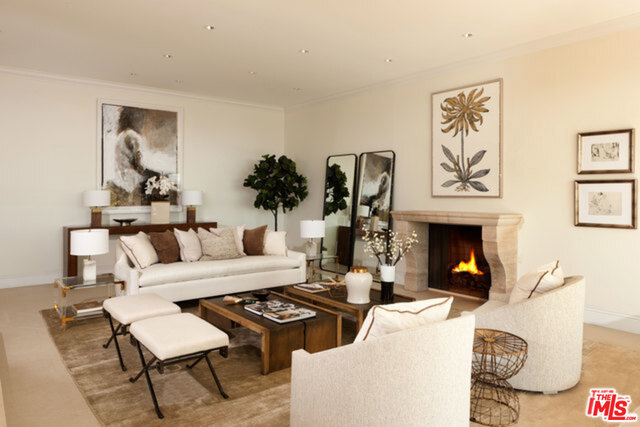Discreet Regency Villa positioned at the end of a quiet cul de sac in premier BH location, north of Sunset. Exquisitely renovated. Private, with head-on city views. Breathtaking gourmet kitchen, generous master suite with his/her baths (with heated floors), steam showers, and large walk-in closets. Two additional family bedrooms, plus maid's room and bath, plus large home office (possible additional bedroom) with exquisite 3/4 bath. Hidden safe room. Sparkling pool, gardens and beautiful city views. Video camera system, AV systems with built-in TV's, CAT-5 for easy internet communication/Wi-Fi, 2 courtyards, 4 fountains. Peace, tranquility and privacy in prime Beverly Hills.