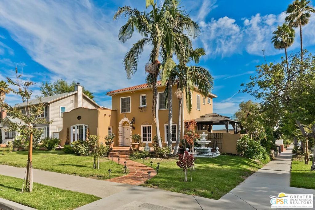 This stately Grand Dame is located in The Casa Verdugo Historic District, one of the finest neighborhoods in Glendale. Built in 1924 this spacious Mediterranean Revival home is situated on a sweeping corner lot with a commanding street presence that is sure to impress. Enter through the formal entry with italian marble tile flooring and you are greeted by a sweeping staircase, a grand living room with Batchelder tile fireplace and cove ceilings. The large formal dining room will accommodate your large gatherings. A bright and sunny breakfast room with hand tiled mosaic flooring is adjacent to the recently remodeled gourmet kitchen. The main floor features a powder room, a large primary suite with an updated bathroom and walk in closet, on the upper level you will find 3 spacious bedrooms and one large bath. Step out onto the terrace ovelooking the pool and spa along with a beautiful covered patio with a fireplace for outdoor entertaining. Other features include 2 detached permitted ADUs, each with a bath. The separate pool house with a half bath was originally permitted as chauffeurs quarters alongside the two car garage. These 2 extra spaces could provide steady rental income to offset your costs. The finished garage has a brand new epoxy floor. This home will be great for an extended family with a potential to be used as a six bedroom home or possible rental income. Other upgrades added to this classic Villa are almost too much to mention. Just of few of those include. Owned solar for low electric bills, Subzero appliances, solid wood maple cabintry, pasta pot filler, Brazilian Dolomite counters, electrical upgrades, Heated Italian marble floors, surround sound, new hardwood floors in living and dining room, recently resurfaced pool,crown mouldings custom chandelier surrounds, new flat roofs installed in 2024 and the list goes on... Don't miss out on your chance to own a magnificent classic 1920's character home in this prestigeous historic neighborhood. Bulit in 1924, upgraded with modern amenities yet retaining many historic features. High contributing property to Casa Verdugo Historic District. Recognized by City of Glendale as prime example of Mediterranean Revival style.