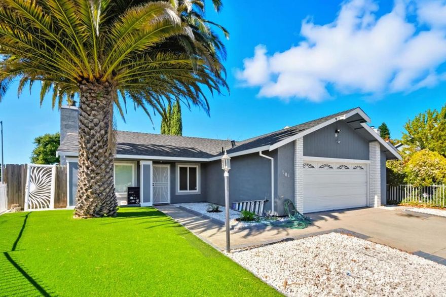 Welcome to a beautifully updated home on a desirable corner lot in Vallejo! This charming 3-bedroom, 2-bath residence has been refreshed inside and out, featuring new interior and exterior paint, stylish new flooring and baseboards, and a bright, open layout perfect for modern living. The kitchen showcases upgraded cabinetry and granite countertops, while the remodeled bathrooms add a touch of contemporary elegance. Enjoy the versatile converted garage space ideal for a home office, playroom, or guest area (permit unknown), plus a large backyard ready for family gatherings, gardening, or summer BBQs. Conveniently located near schools, shopping, and quick freeway access to I-80 and Highways 37/29, this move-in-ready home offers both comfort and convenience in one great package.