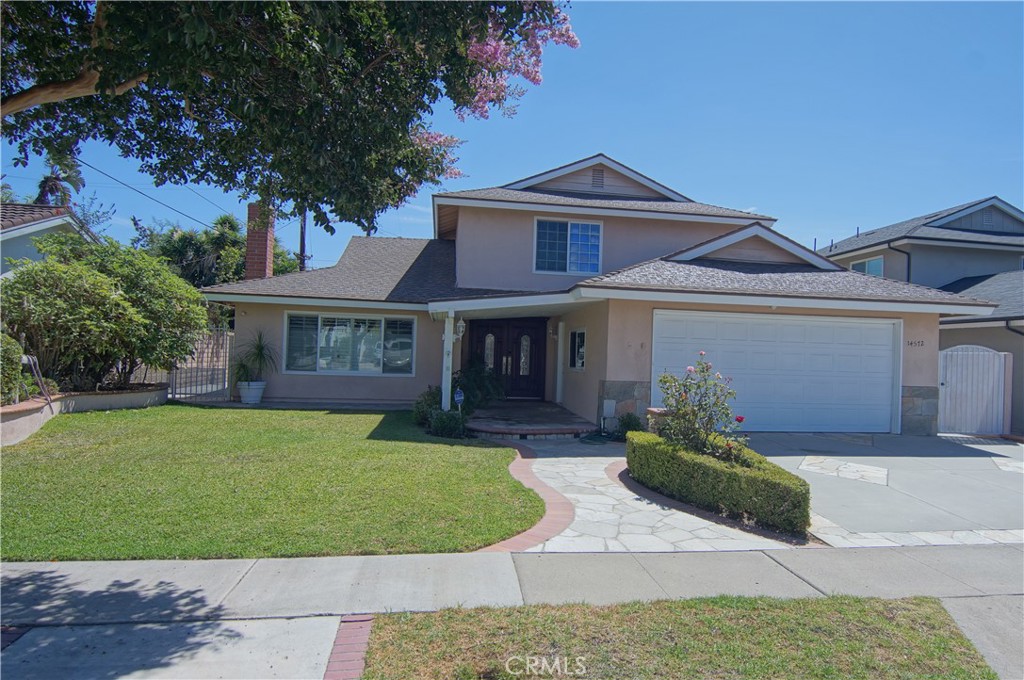 Welcome home to this charming 2,362 sq/ft 4 bed, 2.5 bath home with down stairs master bedroom. Nestled in a quiet, tree-lined neighborhood with a bright and open layout perfect for both everyday living and entertaining. The spacious floor plan features a bright and airy living room with fireplace and formal dining room with peaceful front yard views. The kitchen is centrally located that opens up to the family room and non formal dining area. The backyard has an entertaining patio with pergola surrounded by grass and mature fruit trees. Some of the many feature include dual pane windows, granite countertops, plantation shutters throughout the downstairs, updated master bathroom, inside laundry room, lot’s of storage including an attached shed, a new gas range, dual entry front doors, and much more. With an unbeatable location in one of Tustin’s most sought-after neighborhoods.