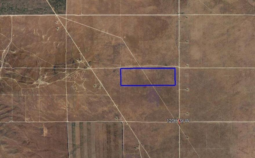 40.6 ACRES OF LAND. LEVEL. SOUTH SIDE OF AVENUE E 8 AT 120th STREET WEST. ZONE LCA25. LOS ANGELES COUNTY.
2 APN'S EACH IS 20.3 ACRES. DIRT ROADS TO THE LAND. ABOUT 200' WEST OF THE POWER LINES.
HOMES, RANCH, FARM, SOLAR, LOCATION. CALL BROKER FOR INFORMATION.