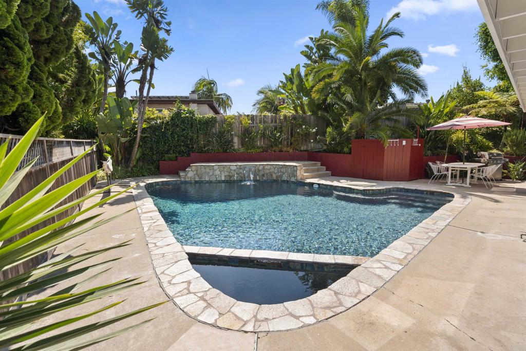 Paradise awaits you in this beautiful, resort like, furnished single level home. Sitting hilltop in quiet and coveted Bay Ho with easy access to freeways; 10 minutes to the beach and 15 minutes to the airport or downtown. The open floor plan is flooded with natural light through large windows and oversized sliders that open to a gorgeous pool with waterfall & hot tub, and bonus side yard with pergola and firepit. The backyard also includes a large grass area with multiple citrus trees, outdoor dining and barbeque. Home has hardwood floors throughout, granite countertops and stainless steel appliances. Large living area gives space for all your activities and guests with separate living and family rooms and a large dining room with table that could comfortably seat 8. The private master retreat has ensuite with walk-in shower, tub and walk in closet as well as relaxing view to the backyard oasis. Two other bedrooms and a shared bathroom with tub shower combo. Large garage also includes full size washer and dryer and tesla EV charger. Driveway parking and room for rv parking if needed. Located only 2 blocks to Cadman Elementary, and Cadman rec center, with easy access to the beach, freeways, the airport, and downtown. Available for 1-3 month rental starting in July.