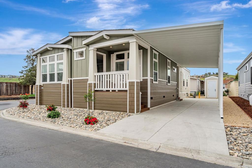 Step into modern comfort and convenience with this stunning manufactured home located in the highly desirable Chateau la Salle Mobile Home Park. Boasting 3 spacious bedrooms and 3 full bathrooms, this thoughtfully designed home offers the perfect blend of functionality and style. The open-concept layout features a generously sized kitchen, complete with a large island-perfect for entertaining or casual family meals. The kitchen comes fully equipped with brand-new appliances, making it move-in ready from day one. Just off the kitchen, you'll find a dedicated laundry room for added convenience. Outside, enjoy covered parking with your own carport, plus extra storage in a private shed-perfect for tools, bikes, or seasonal items. This home provides the space and features you need; all nestled in one of San Jose's most sought-after communities.